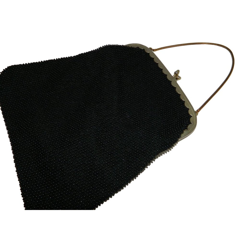 Vintage Lumured Little Black Petite Beaded Clutch Purse Evening Bag Rockabilly